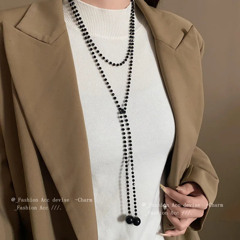 Round Pearl Long Necklace Autumn and Winter Layered Sweater Chain Accessories