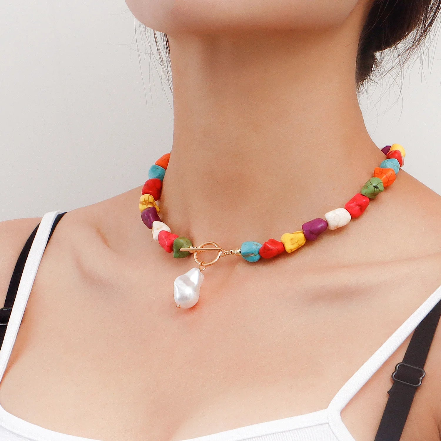 2022 Handmade Colorful Irregular Stone Beads Simple Casual Bohemian Choker Necklace Party Wedding Jewelry Accessary