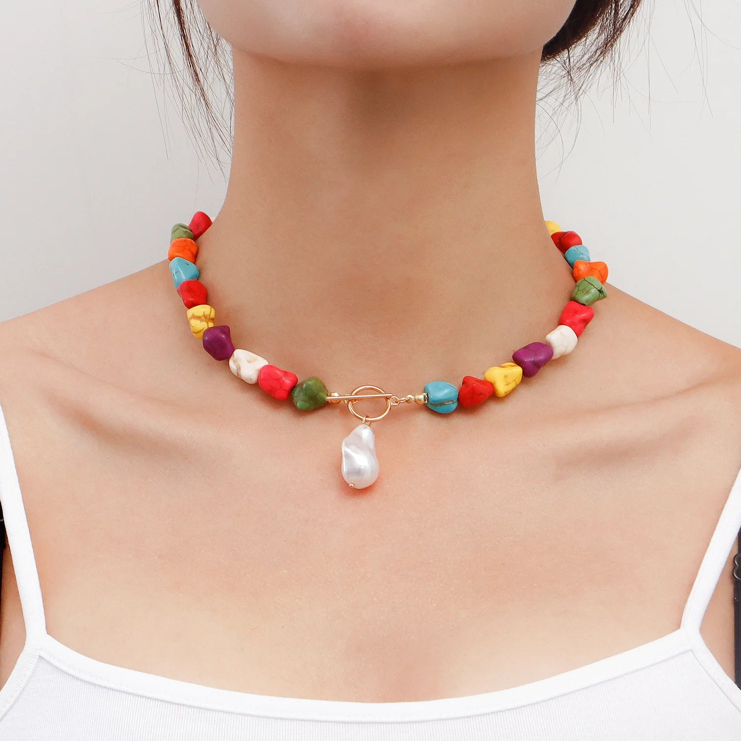2022 Handmade Colorful Irregular Stone Beads Simple Casual Bohemian Choker Necklace Party Wedding Jewelry Accessary