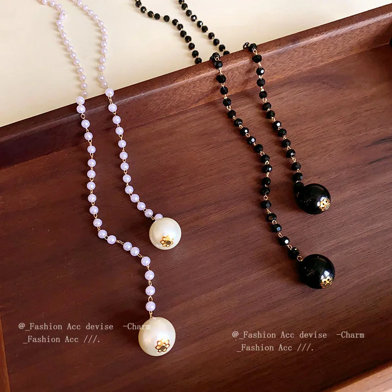 Round Pearl Long Necklace Autumn and Winter Layered Sweater Chain Accessories