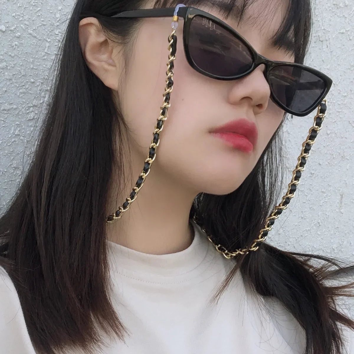 Fashion PU Leather Metal Glasses Chain Trendy Luxury Gold Color Glasses Holder Lanyard Straps Neck Chain Sunglasses Accessories