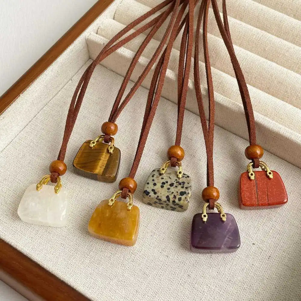 Natural Stone Pendant Necklace Long Style Sweater Chain for Women