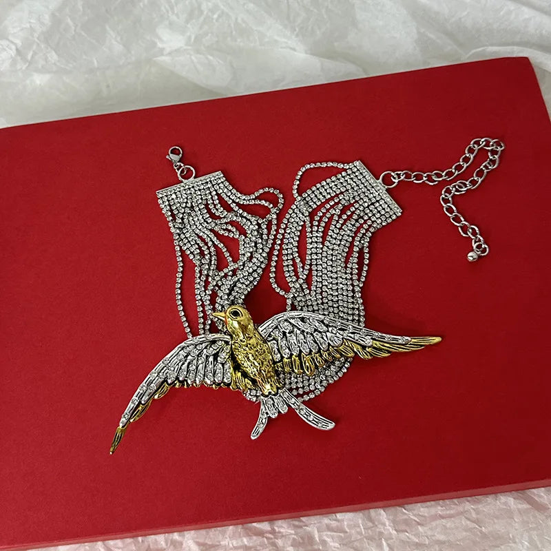 Exaggerate Fashion and Luxury Multi-layer Full Crystal Chain Bird Necklace Retro Style Collarbone Chain