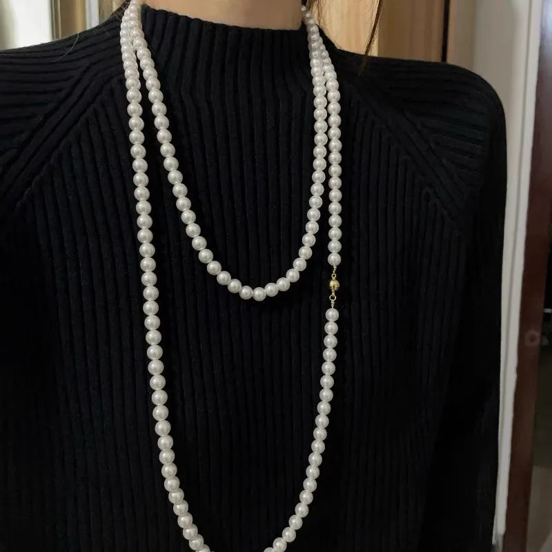 New Fashionable Style Multi-layer Layered Pearl Necklace Long Luxury Sweater Chain Accessory Neck Chain