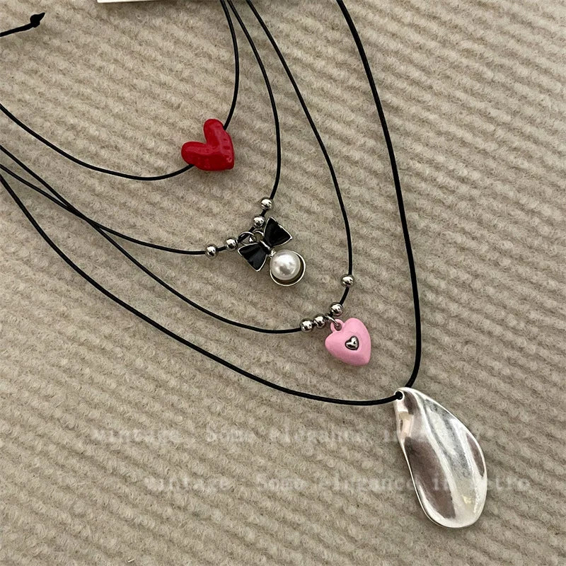 Colorful Oil Pendant Drawstring Necklace Cute Exquisite Collarbone Chain for Women