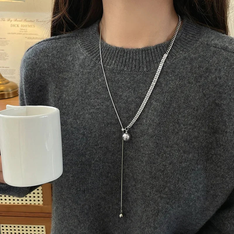 Long Pearl Pendant Crystal Necklace Luxury 2024 New Design Fashionable Collarbone Chain Neck Chain Trend Jewelry