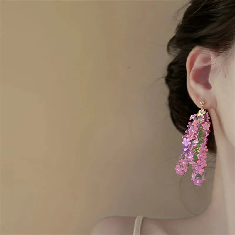 Bohemian Flower Tassel Earrings for Women Spring Fashion Luxury Jewelry Wholesale