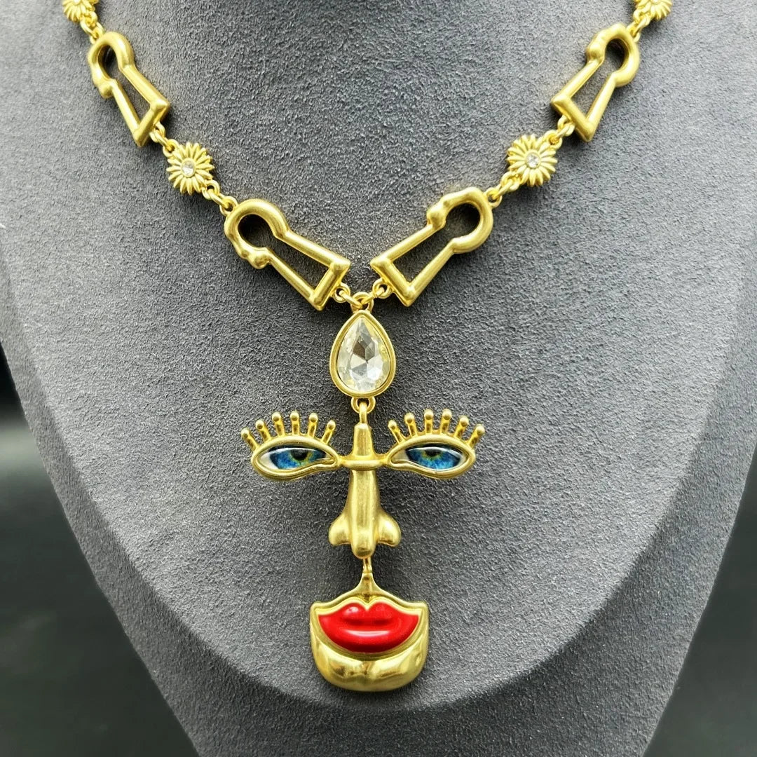 Vintage Red Lips Nose Eyes Pendant Earrings and Necklace Design Jewelry Sets for Women Party