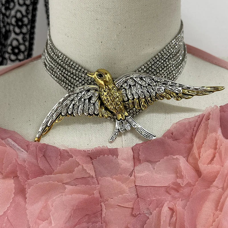 Exaggerate Fashion and Luxury Multi-layer Full Crystal Chain Bird Necklace Retro Style Collarbone Chain