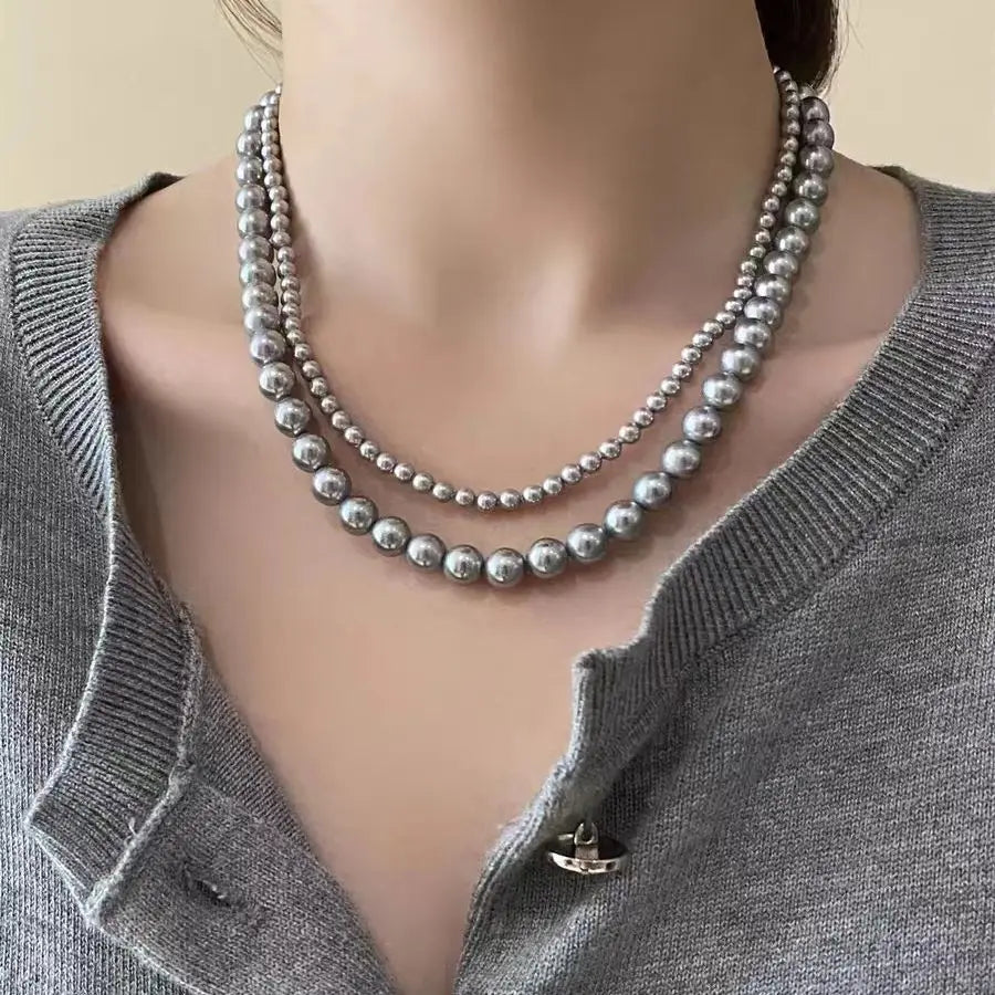 Gray Pearl Necklace for Women's French Luxury Retro Jewelry